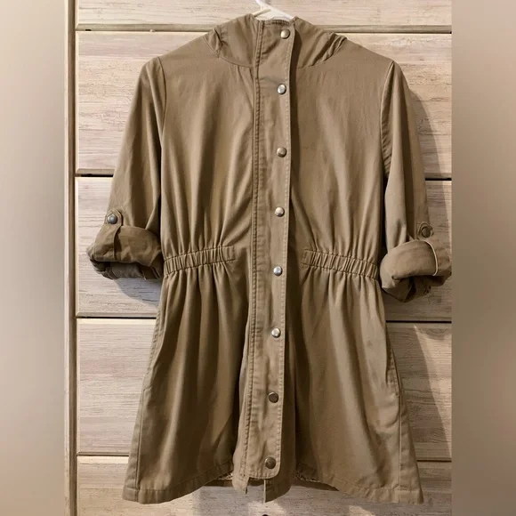 Forever 21 Hooded Utility Jacket; Dark Khaki - Picture 3 of 5